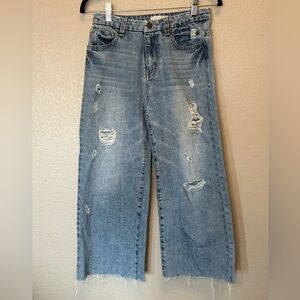 Habitual Girl High Rise Wide Leg Crop Distressed Denim Jeans